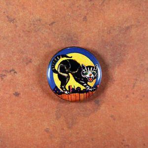 Retro Moon Logo - Vintage Style Pinback Button 1 Retro Halloween Black Cat Moon