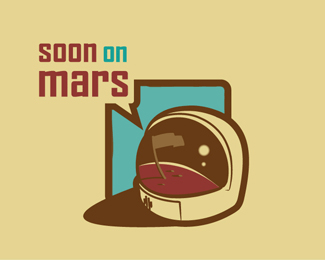 Blue and Red N Logo - Soon on Mars - Logo Design - Retro, Red, Light Blue, Beige, Moon ...