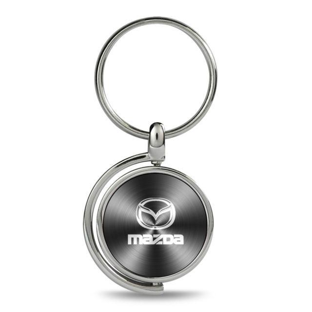 Black Mazda Logo - Black MAZDA Logo Brushed Metal Round Spinner Chrome Key Chain Spin