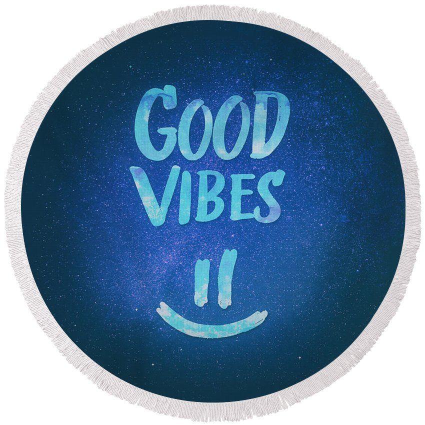 Round Face with Blue Logo - Good Vibes Funny Smiley Statement Happy Face Blue Stars Edit Round ...