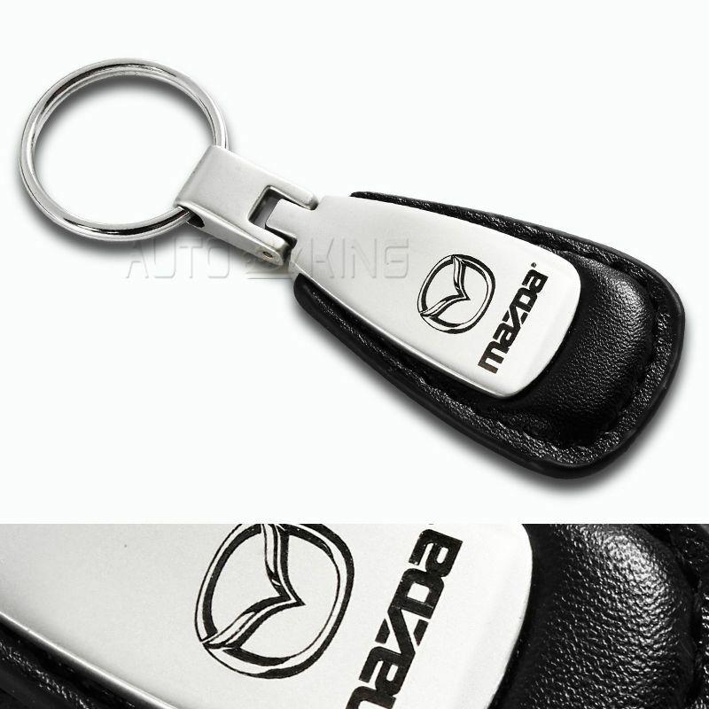 Black Mazda Logo - Black Leather / Chrome Teardrop Style Key Ring Keychain Fob With ...