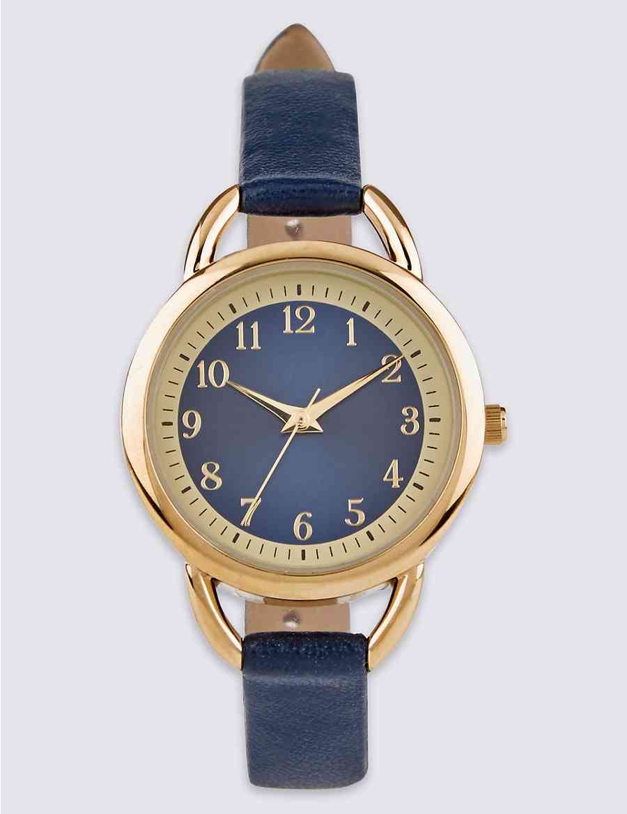 Round Face with Blue Logo - Round Face Strap Watch | M&S Collection | M&S