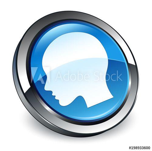 Round Face with Blue Logo - Head woman face icon 3d blue round button - Buy this stock photo and ...