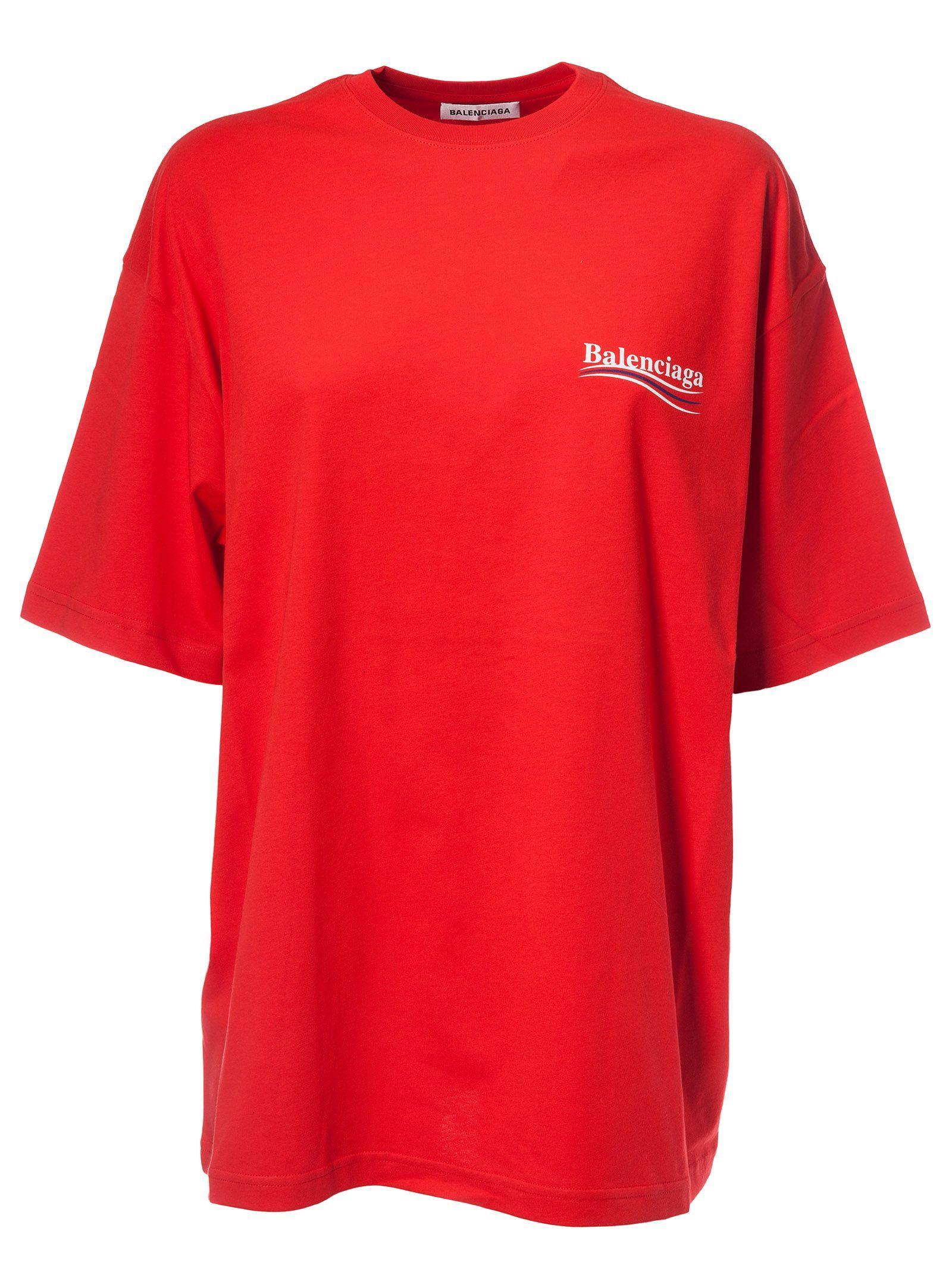 Red Campaign Logo - Balenciaga Crewneck Short-Sleeve Oversize Campaign-Logo Cotton T ...