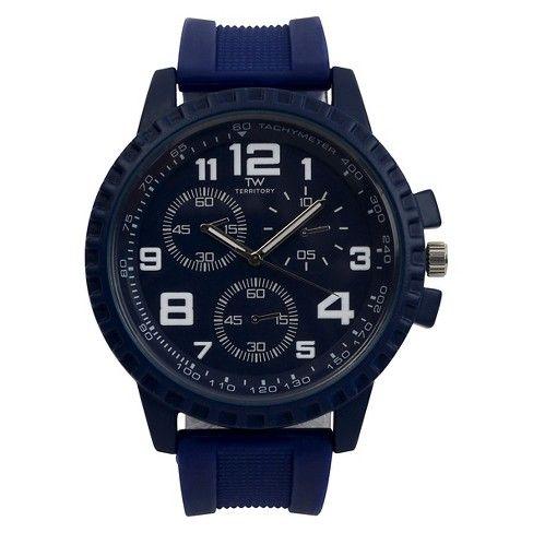 Round Face with Blue Logo - Men's Territory Large Round Face Silicone Strap Watch - Blue : Target