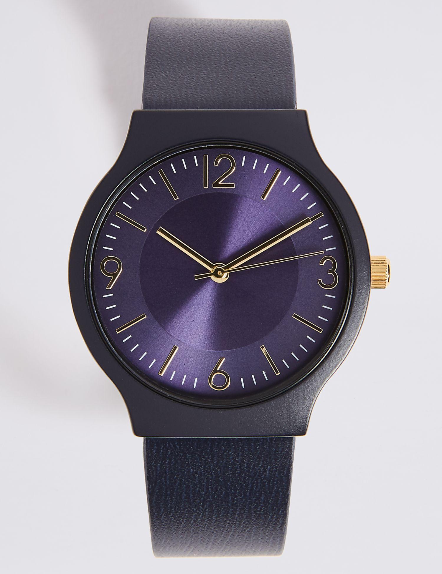 Round Face with Blue Logo - Marks & Spencer Round Face Strap Watch in Blue - Lyst