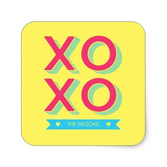 Yellow Background Blue Square Logo - XOXO Hearts Pink Blue Yellow Background Square Sticker | Pinterest ...