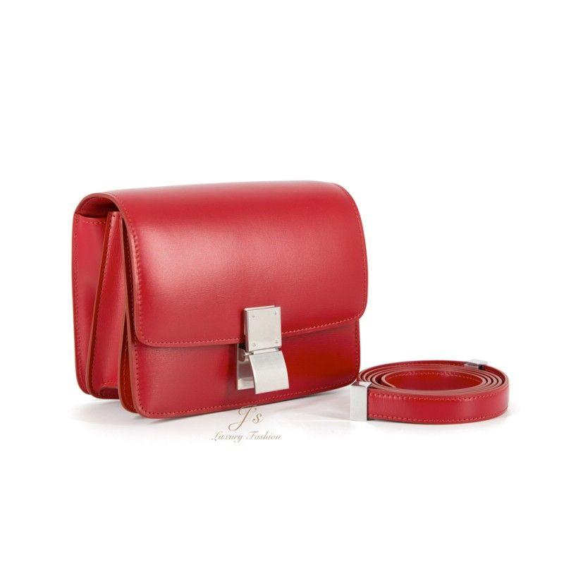 Celine New Logo - CELINE SMALL CLASSIC BOX SHOULDER BAG IN RED (NEW LOGO) (WITH VIP PRICE)