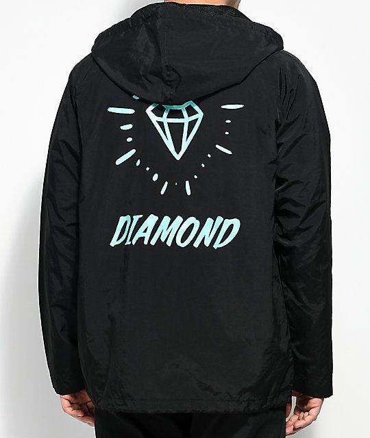 Teal Diamond Supply Co Logo - Diamond Supply Co. Outshine Black & Teal Coaches Jacket Adjustable