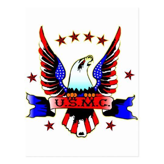 Red White and Blue Eagle Logo - USMC Old School Red White & Blue Eagle Tattoo Postcard | Zazzle.com