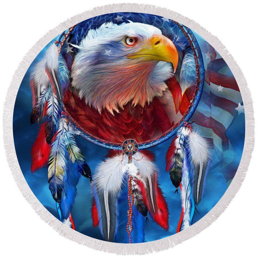 Red White and Blue Eagle Logo - Dream Catcher - Eagle Red White Blue Round Beach Towel for Sale by ...