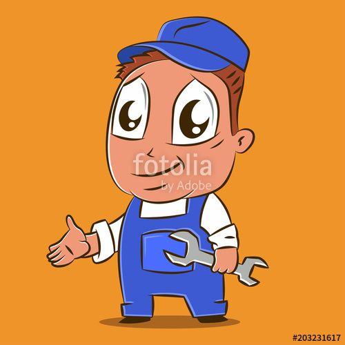 Cartoon Mechanic Shop Logo - Auto car mechanic vector cartoon character for auto repair shop
