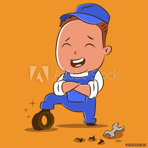 Cartoon Mechanic Shop Logo - Auto car mechanic vector cartoon character for auto repair shop ...