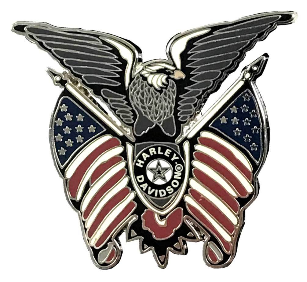 Red White and Blue Eagle Logo - Harley Davidson® Upright Eagle & Flags Metal Emblem Pin, Red White