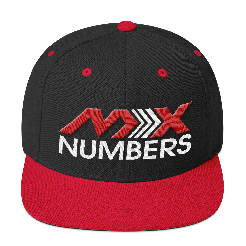 Red White Arrow Logo - MxNumbers Snapback Hat with Green Undervisor- Red with White Arrow Log