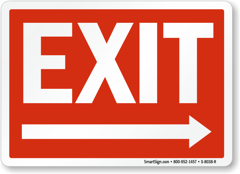 Red with White Arrow Logo - Exit Sign with Right Arrow, White On Red, SKU: S-8038-R