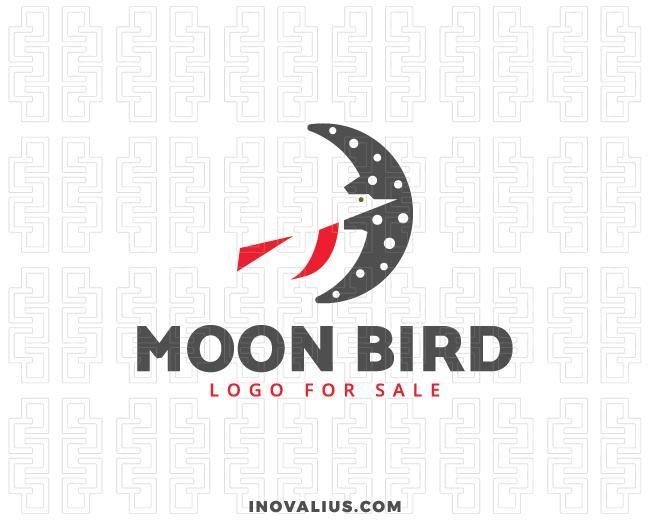 Red White Bird Logo - Moon Bird Logo Design