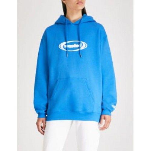 Blue Ring Logo - WASTED PARIS Women Blue Ring Logo Print Cotton Jersey Hoody Slips