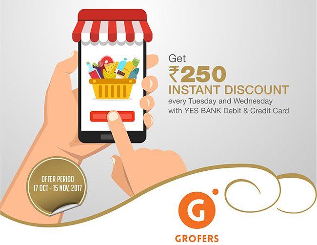 Grofers Logo - Grofers : Get INR 250 off with YES BANK Debit & Credit Cards | DesiDime