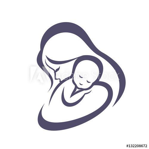 Mom and Baby Logo - mother and baby stylized vector symbol, mom huges her child logo