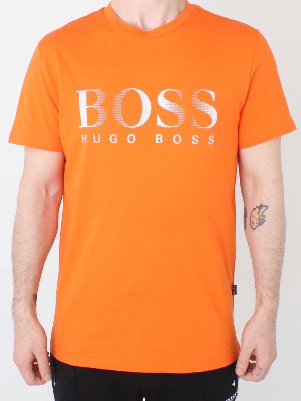 Orange Clothing Logo - Hugo Boss Regular Fit UV Logo T.Shirt in Orange
