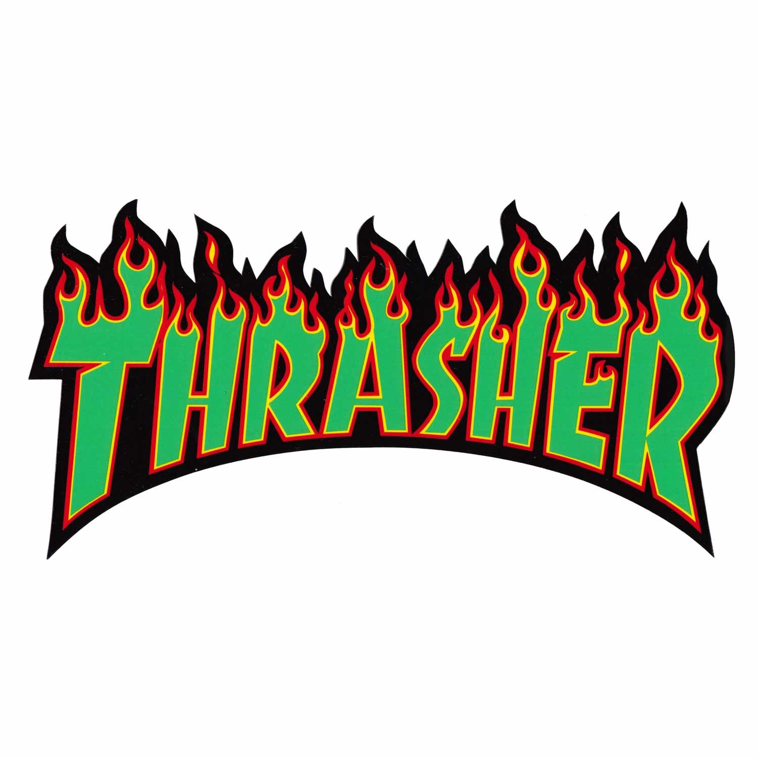 Cool Thrasher Logo - Thrasher Large Flames Sticker 5.5'' x 10.25'' Green