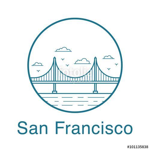 Golden Gate Bridge Logo - San Francisco Golden Gate Bridge. San Francisco vector badge in ...