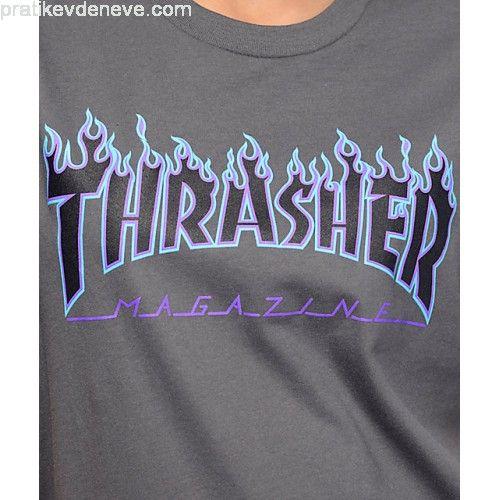 Cool Thrasher Logo - Women Thrasher Flame Logo Grey T-Shirt Model is wearing size Small ...
