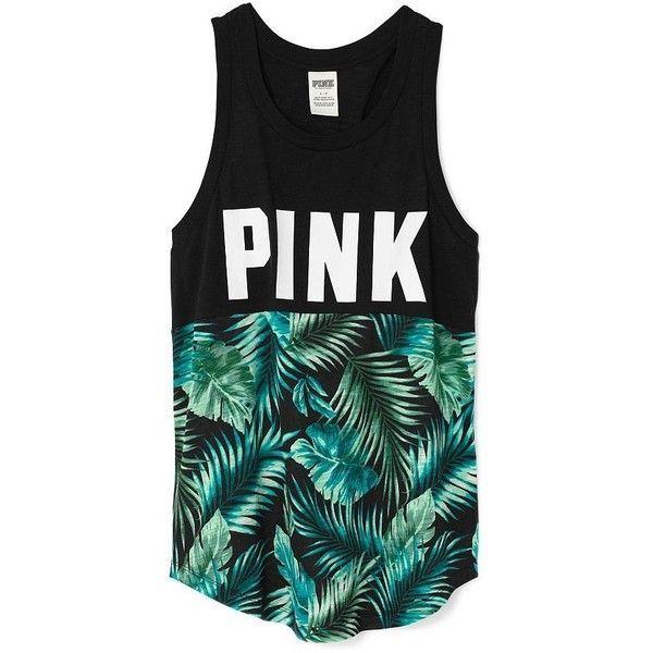 Victoria's Secret Pink Clothing Logo - Victoria's Secret PINK Logo Tropical Fern Tank Top Shirt