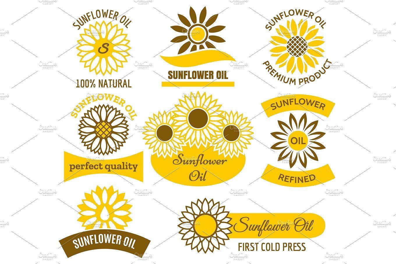 Sunflower Logo - Sunflower oil logo set Illustrations Creative Market
