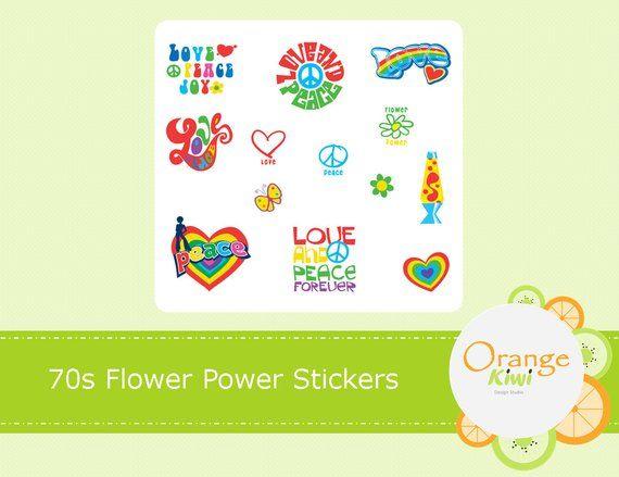 70s Flower Logo - 70s Flower Power Stickers Peace Sign Stickers | Etsy