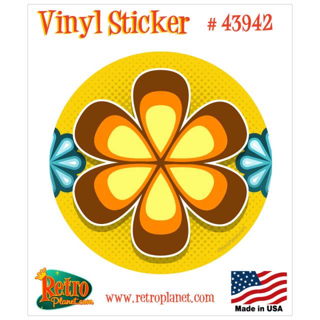 70s Flower Logo - Mod Flower Brown 70s Style Vinyl Sticker at Retro Planet