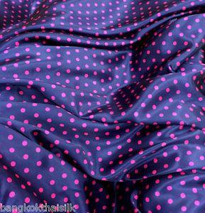 Blue and Pink Dot Logo - Polka Dot Navy Blue Pink Faux Silk Satin 60