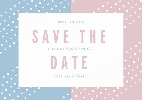 Blue and Pink Dot Logo - Pastel Blue Pink Dots Save the Date Postcard - Templates by Canva