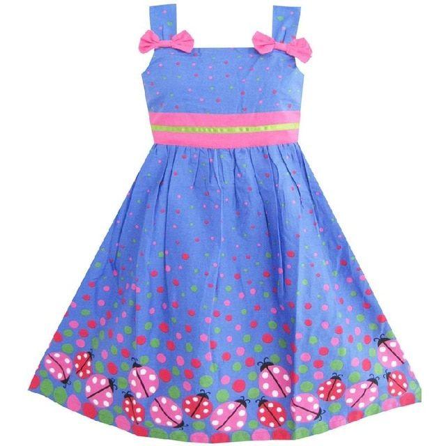 Blue and Pink Dot Logo - Girls Dress Blue Bug Pink Dot Children Clothing Cotton 2018 Summer ...