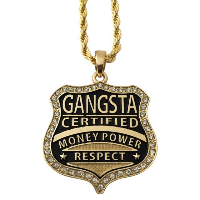Gangster Money Logo - 14k Gold GP Gangster Gangsta Money Power Respect Pendant Rope Chain