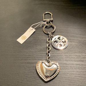 FOB Heart Logo - Tory Burch Logo And Heart Silver Key Fob Key Chain