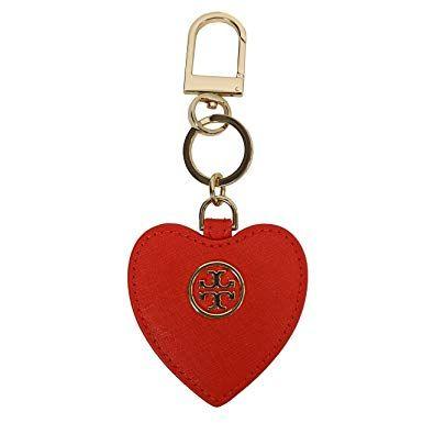 FOB Heart Logo - Tory Burch Leather Key Fob Heart Chain TB Logo Poppy