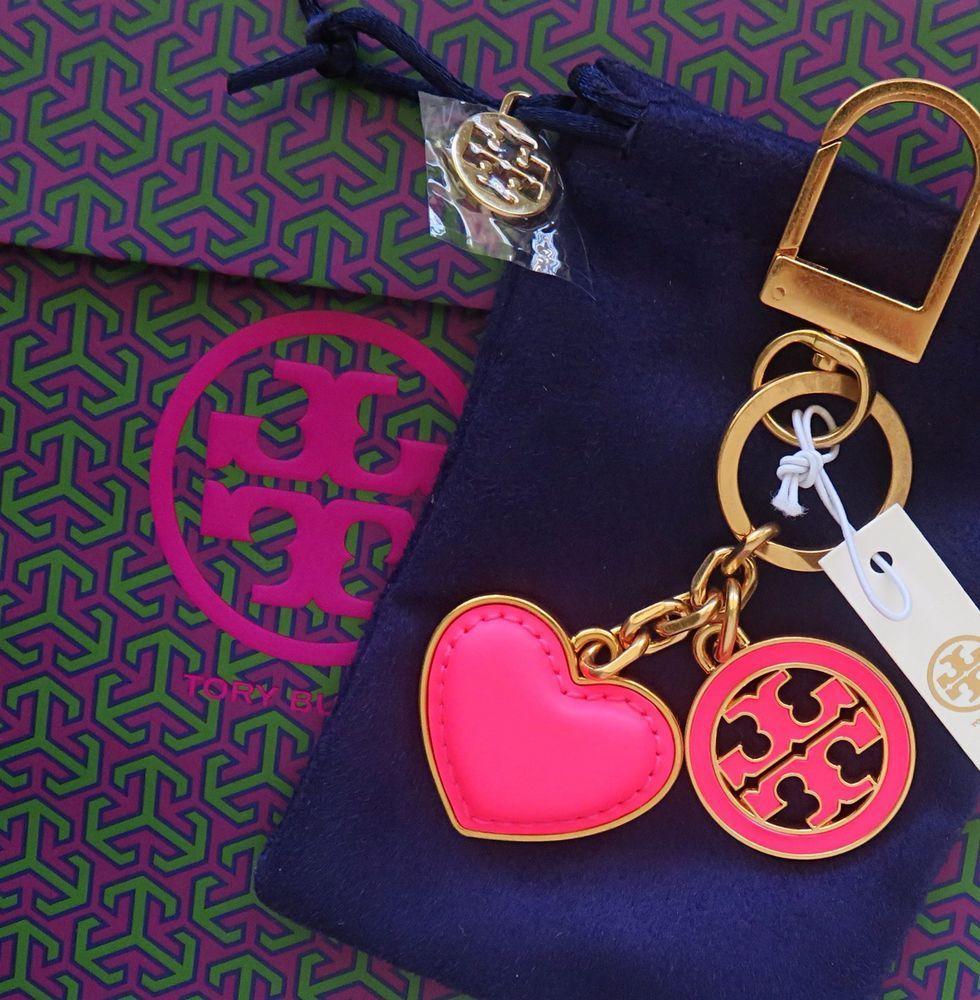 FOB Heart Logo - Tory Burch Neon Logo & Heart Key Fob Fluro Pink w/ Dust Bag | Key ...