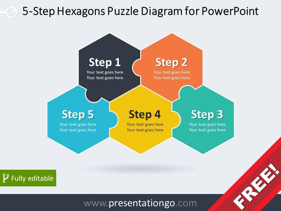 Five Hexagon Logo - Free Flow Chart Templates for PowerPoint - PresentationGo.com