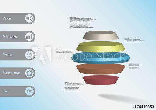 Five Hexagon Logo - 3D illustration infographic template with round hexagon horizontally ...