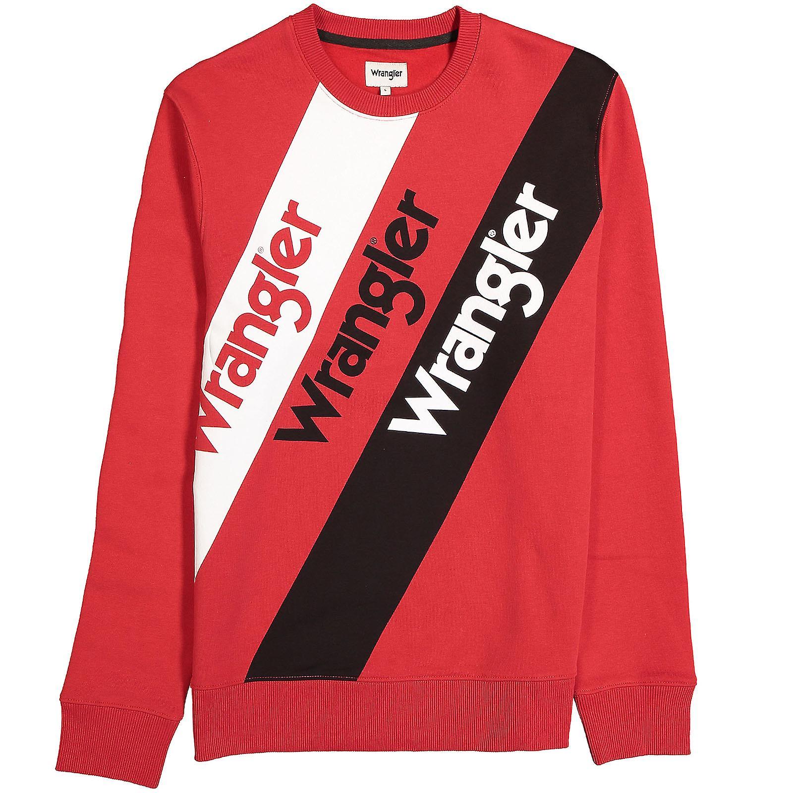 Red and White for the W Logo - Wrangler Mens W Repeat Logo Crew Neck Pullover Jumper Sweatshirt Top