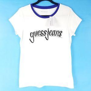 Guess Jeans Logo - Guess Jeans Womens Shirt Graphic Jeans Logo White Blue size XL NEW ...