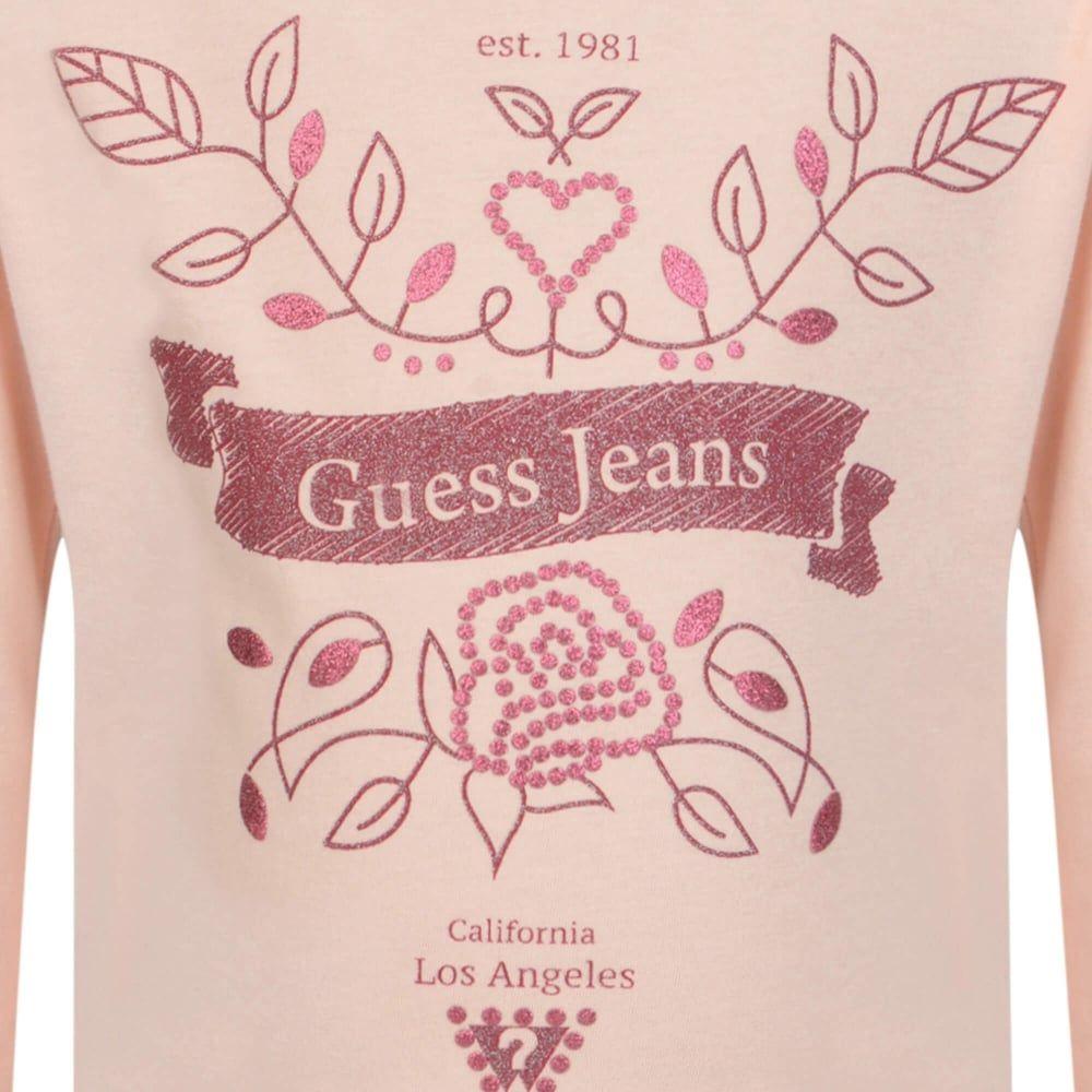 Guess Jeans Logo - Guess Girls Pink Long Sleeve T-Shirt with Floral Print and Guess ...