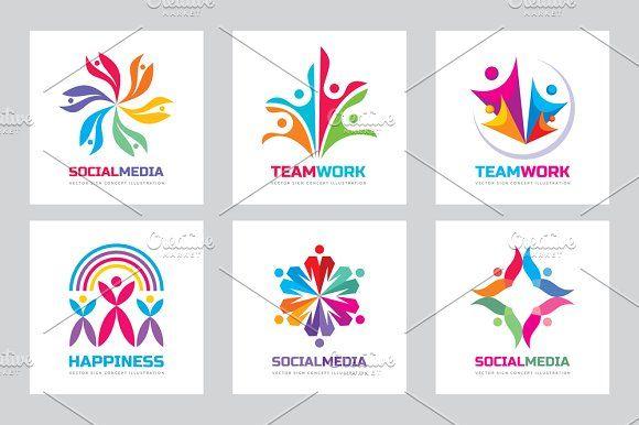 Friendship Logo - Teamwork Friendship Vector Logo Set Logo Templates Creative Market