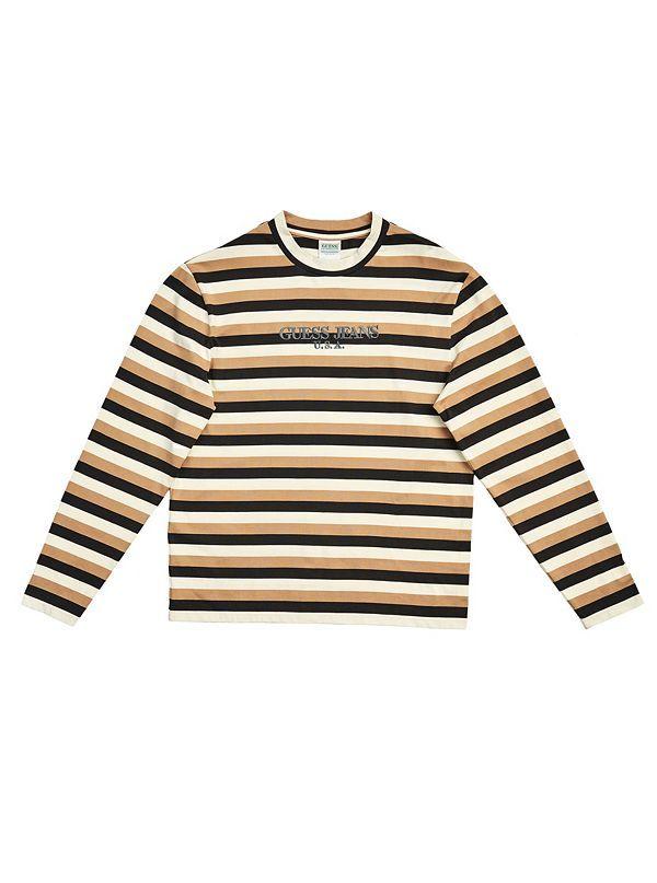 Guess Jeans Logo - Long-Sleeve Striped Logo Tee | Guess Jeans