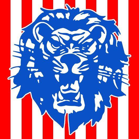 Red and Blue Lion Logo - WCH City Schools. WHITE. BLUE LIONS Happy