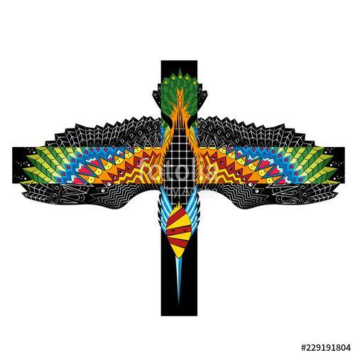 Paradise Cross Logo - Kingfisher Bird of Paradise with Cross Tattoo Illustration ...