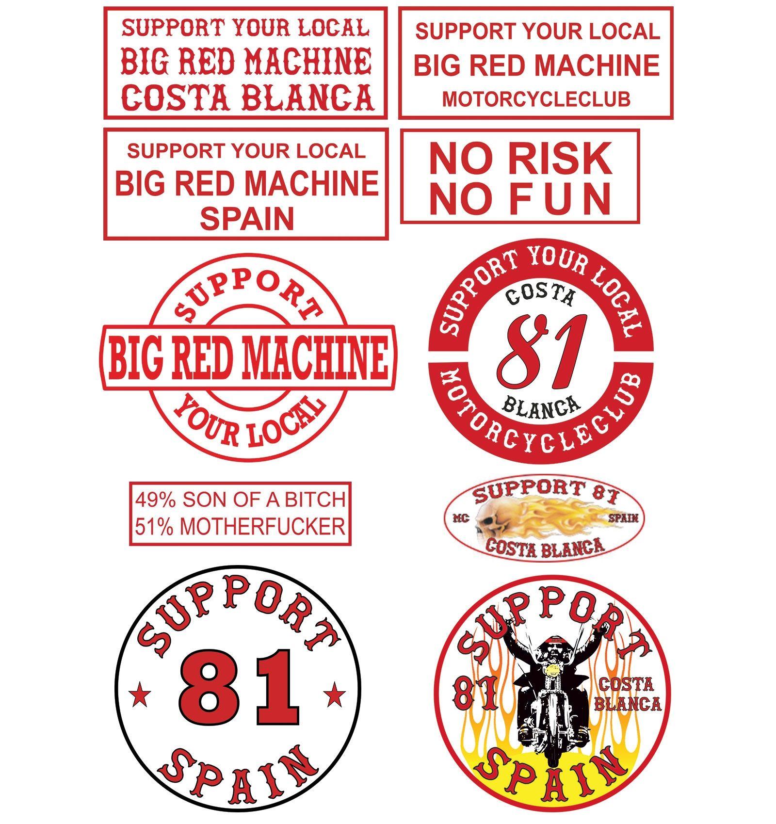 Big Red F Logo - Hells Angels 10 sticker set Support Big Red Machine Costa Blanca ...