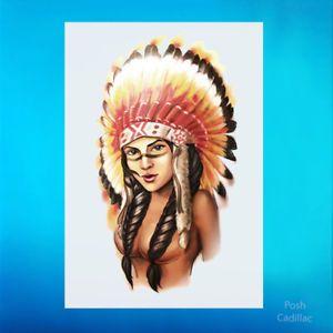 American Red Indian Logo - Details about Temporary Waterproof Color Tattoo Feather Native American Red  Indian Girl Face